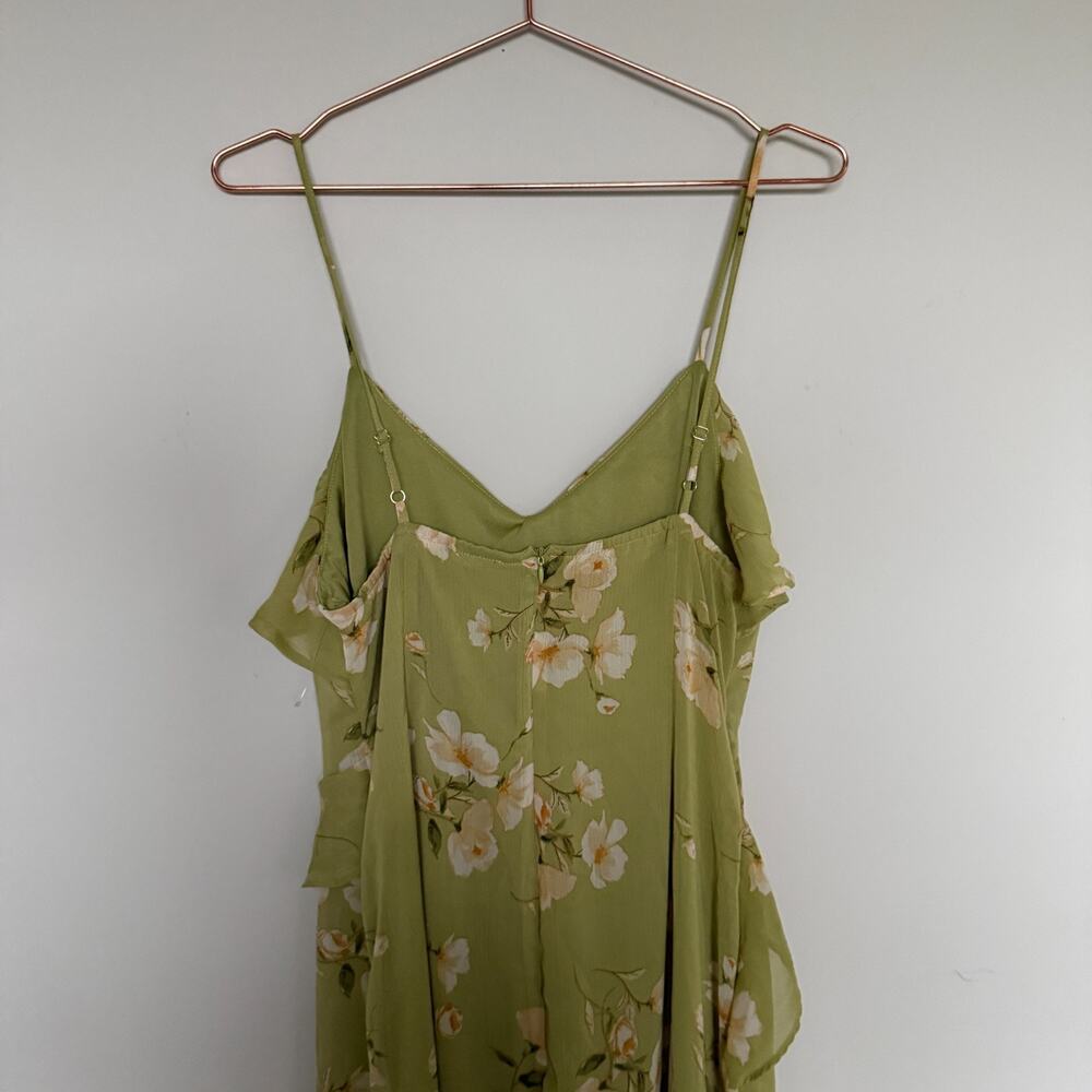 Blu Pepper Womens Cascading Ruffle Dress XL Green Maxi Floral Cottage Romantic - Picture 7 of 8